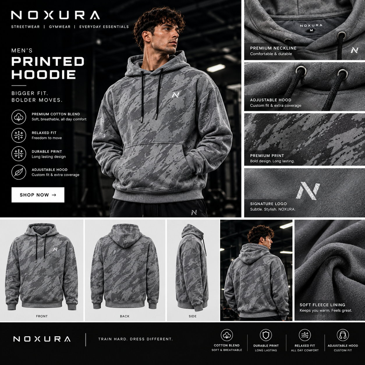 Printed hoddie grey